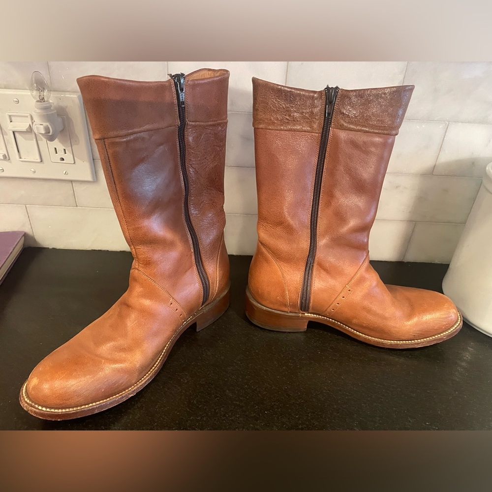 Loblan Brown Leather Womens Boots Square Toe Size 8.5 - Picture 5 of 8